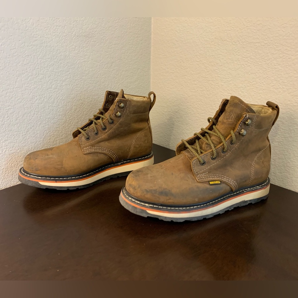 BONANZA Work Boot Crazy Brown Round Toe 6" Saddle Leather Men's Size 9.5